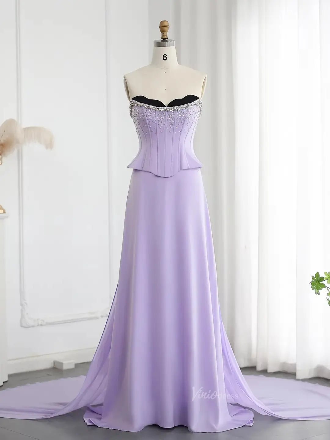 Elegant Lavender Prom Dresses Cape Train Formal Dresses Beaded Strapless Bodice BD031-Evening Dresses 2025 -Viniodress-Lavender-US 2-