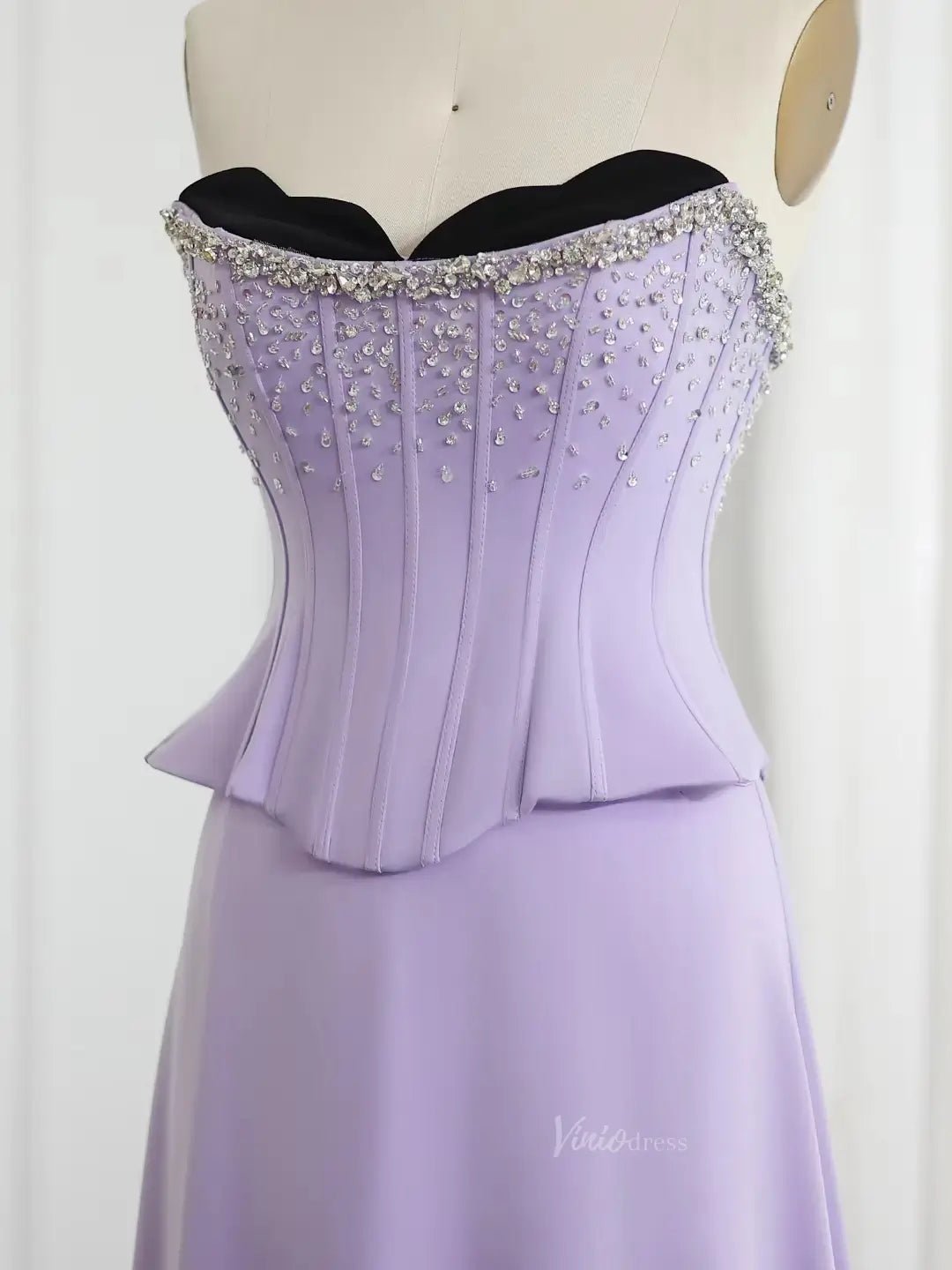 Elegant Lavender Prom Dresses Cape Train Formal Dresses Beaded Strapless Bodice BD031 - ViniodressEvening DressesLavenderUS 2 - Formal Dresses - Ball Gowns