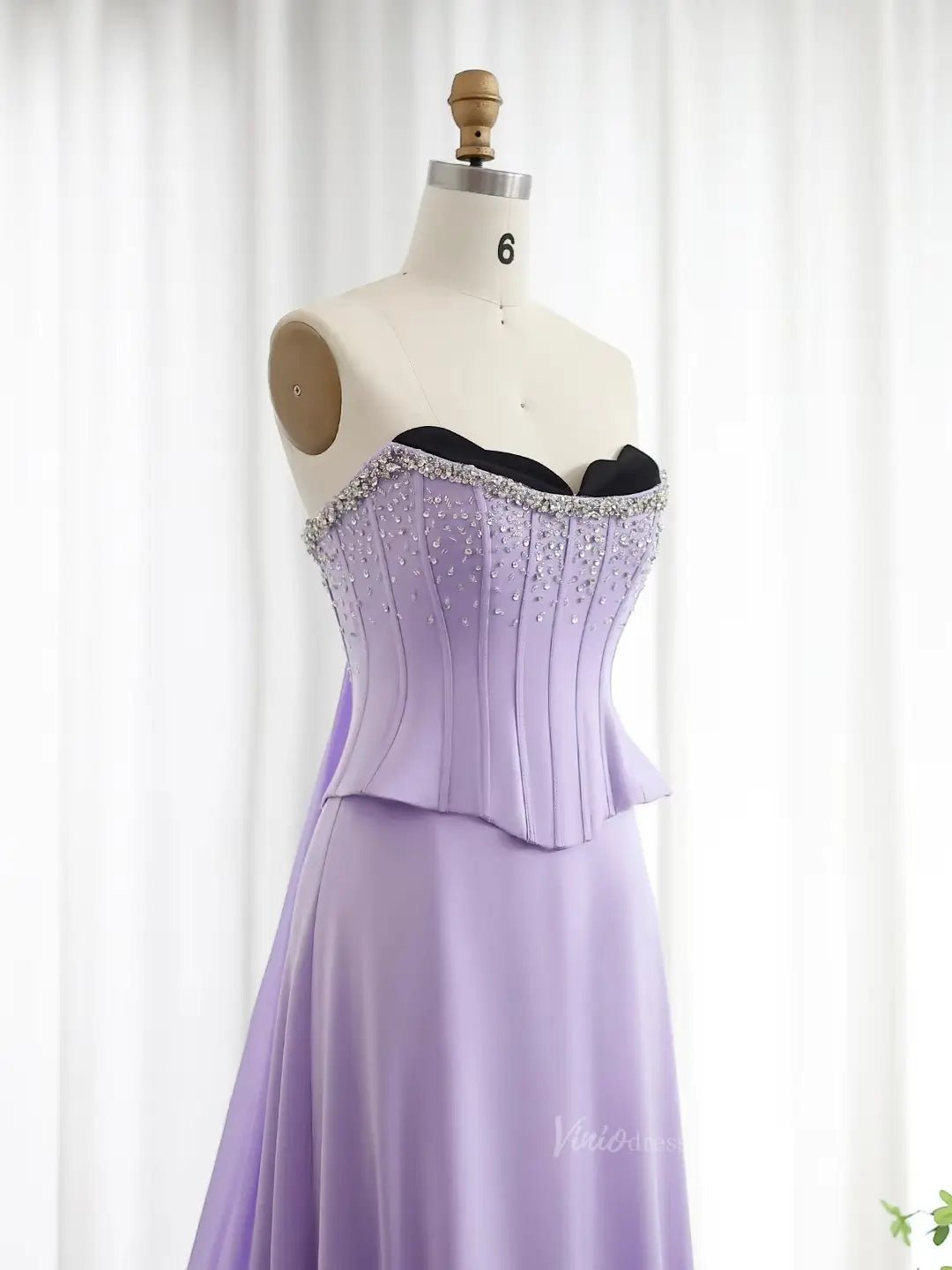 Elegant Lavender Prom Dresses Cape Train Formal Dresses Beaded Strapless Bodice BD031 - ViniodressEvening DressesLavenderUS 2 - Formal Dresses - Ball Gowns