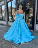 Elegant Light Blue Satin Prom Dresses 2024 Beaded Spaghetti Strap Formal Gown FD3601-prom dresses-Viniodress-Viniodress