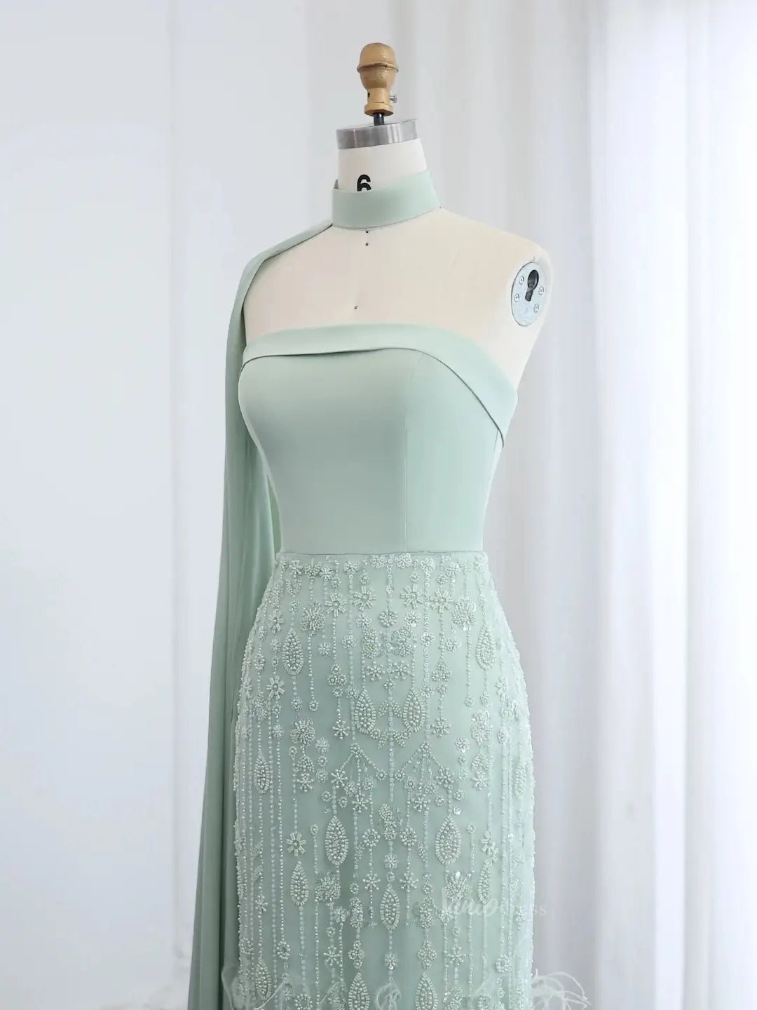 Elegant Light Green Prom Dresses Beaded Sheath Formal Dresses Watteau Train BD011-Evening Dresses 2025 -Viniodress-Light Green-US 2-