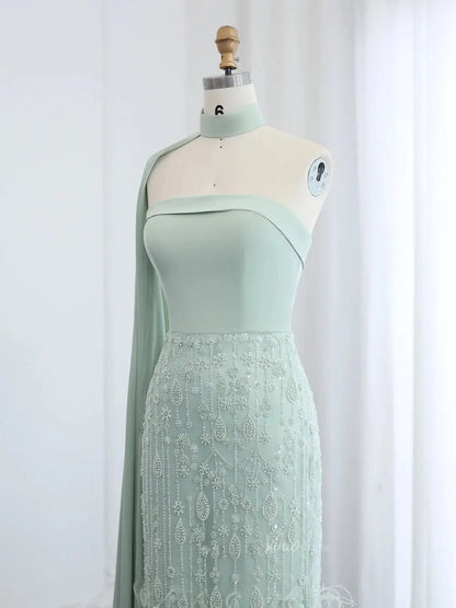 Elegant Light Green Prom Dresses Beaded Sheath Formal Dresses Watteau Train BD011-Evening Dresses 2025 -Viniodress-Light Green-US 2-