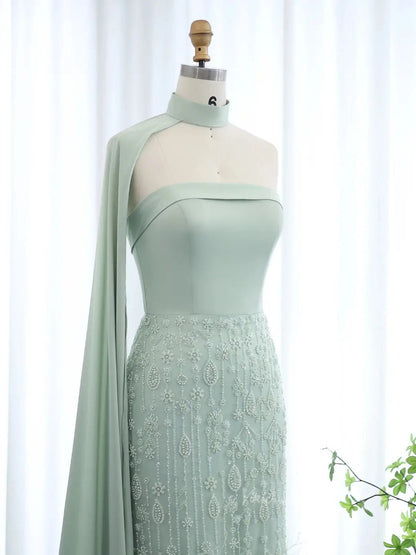 Elegant Light Green Prom Dresses Beaded Sheath Formal Dresses Watteau Train BD011-Evening Dresses 2025 -Viniodress-Light Green-US 2-