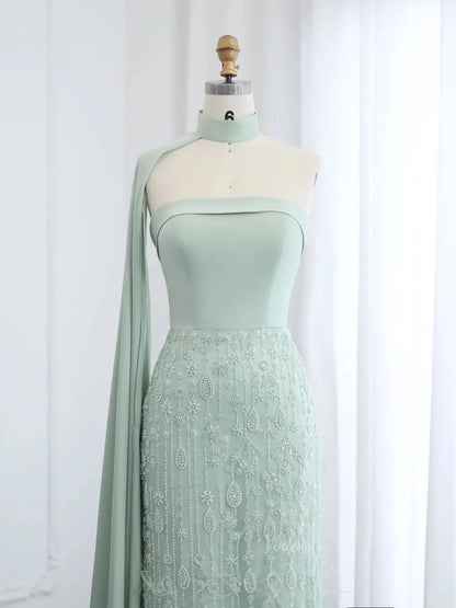 Elegant Light Green Prom Dresses Beaded Sheath Formal Dresses Watteau Train BD011-Evening Dresses 2025 -Viniodress-Light Green-US 2-