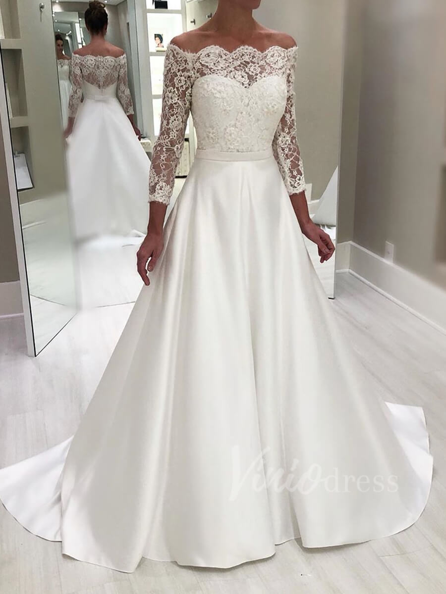 wedding dresses 2025 Elegant Long Sleeve Wedding Dresses Simple Satin Bridal Dress VW1279-plus size wedding dresses Viniodress-Ivory-Custom Size-