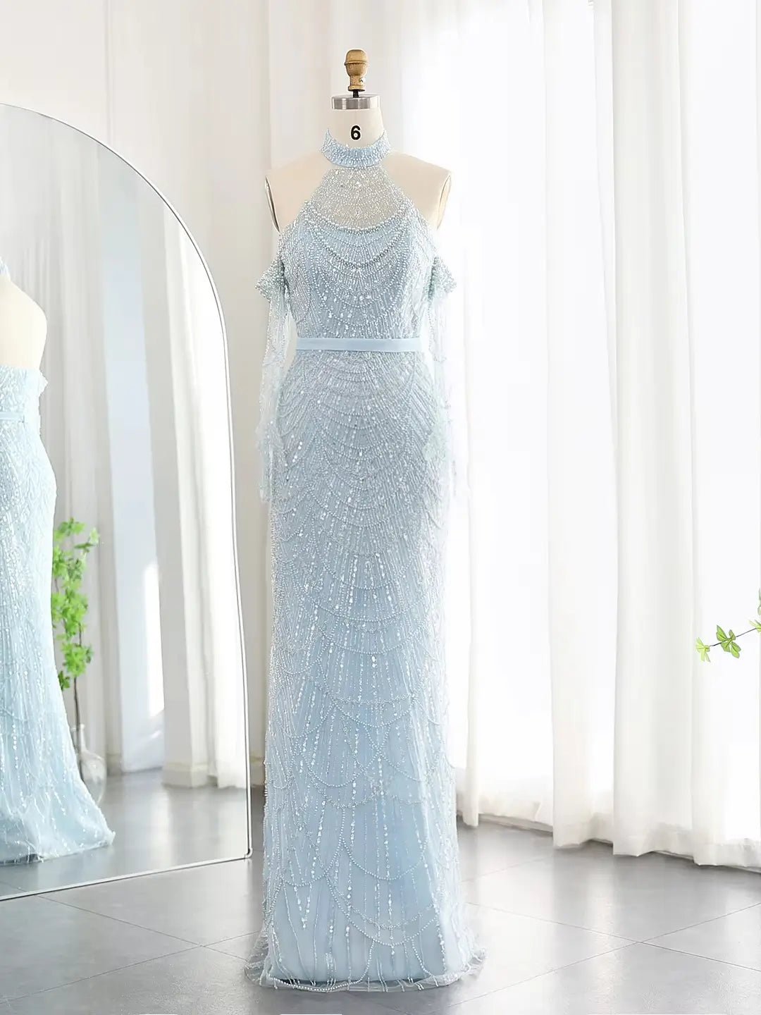 Elegant Luxury Prom Dresses Beaded Mermaid Formal Dresses Removable Sleeves BD028-Evening Dresses 2025 -Viniodress-Light Blue-US 2-