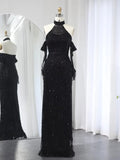 prom dresses 2025 Elegant Luxury Prom Dresses Beaded Mermaid Formal Dresses Removable Sleeves BD028-plus size wedding dresses Viniodress-Black-US 2-