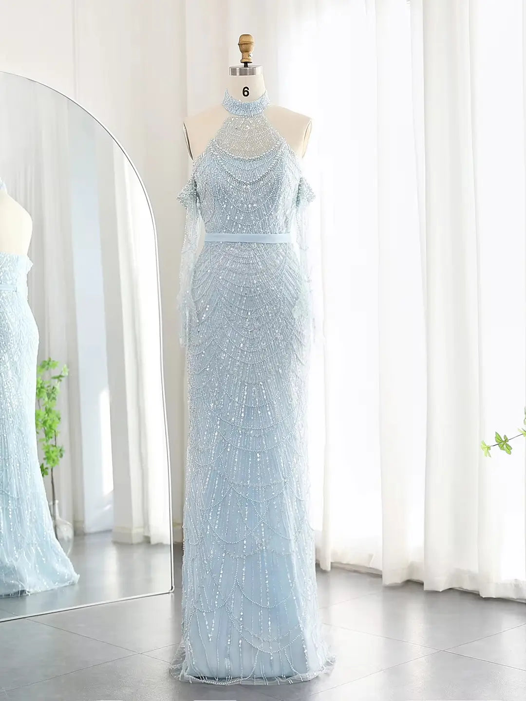 prom dresses 2025 Elegant Luxury Prom Dresses Beaded Mermaid Formal Dresses Removable Sleeves BD028-plus size wedding dresses Viniodress-Light Blue-US 2-