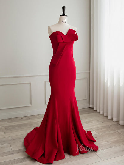 Elegant Mermaid Satin Prom Dresses Strapless Formal Dress AD1079-prom dresses 2025 -Viniodress-Red-Custom Size-