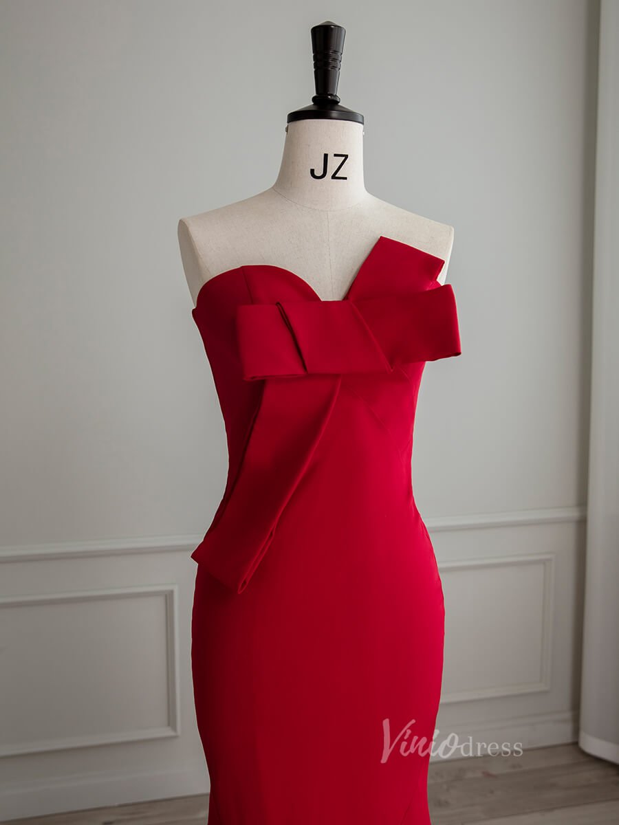 Elegant Mermaid Satin Prom Dresses Strapless Formal Dress AD1079-prom dresses 2025 -Viniodress-Red-Custom Size-