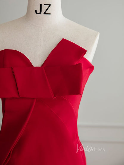 Elegant Mermaid Satin Prom Dresses Strapless Formal Dress AD1079-prom dresses 2025 -Viniodress-Red-Custom Size-