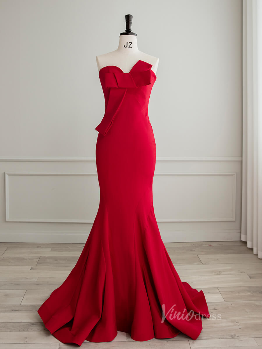 Elegant Mermaid Satin Prom Dresses Strapless Formal Dress AD1079-prom dresses-Viniodress-Red-Custom Size-Viniodress