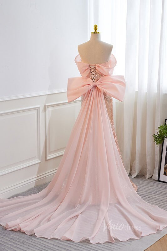 Elegant Mermaid Sequin Prom Dresses Off the Shoulder Evening Dress AD1093-prom dresses 2025 -Viniodress-Pink-Custom Size-
