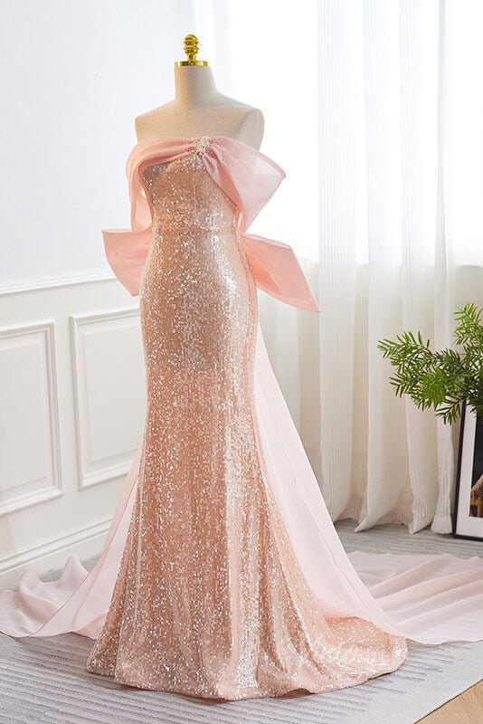 Elegant Mermaid Sequin Prom Dresses Off the Shoulder Evening Dress AD1093-prom dresses 2025 -Viniodress-Pink-Custom Size-