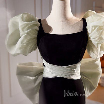 Elegant Mermaid Velvet Prom Dresses Puffed Sleeve Evening Dress AD1107-prom dresses 2025 -Viniodress-Black-Custom Size-