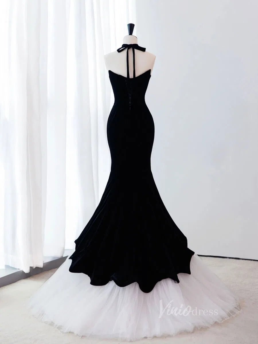 Elegant Mermaid Velvet Prom Dresses Strapless Evening Dress AD1074-prom dresses 2025 -Viniodress-Black-Custom Size-