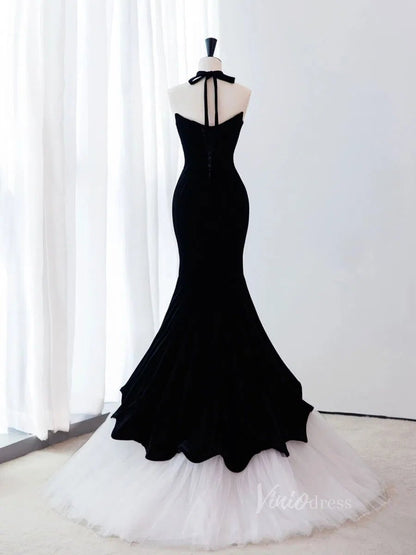 Elegant Mermaid Velvet Prom Dresses Strapless Evening Dress AD1074-prom dresses 2025 -Viniodress-Black-Custom Size-