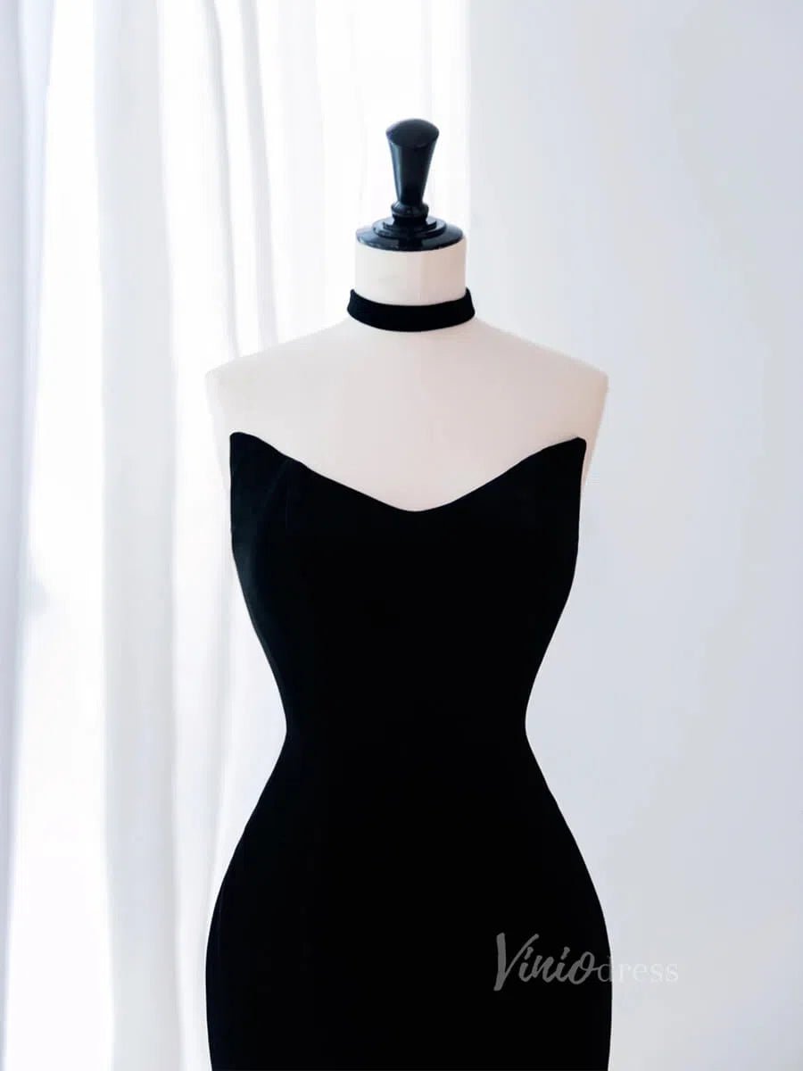 Elegant Mermaid Velvet Prom Dresses Strapless Evening Dress AD1074-prom dresses 2025 -Viniodress-Black-Custom Size-