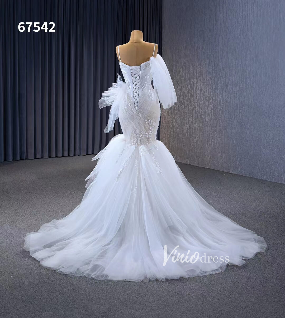 Elegant Mermaid Wedding Dresses Spaghetti Strap Bridal Dress 67542-wedding dresses 2025 -Viniodress-White-Custom Size-