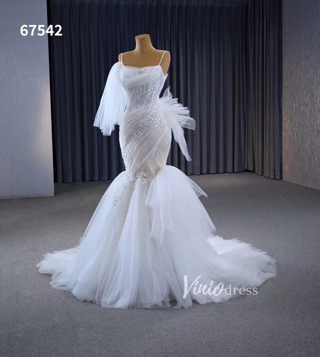 Elegant Mermaid Wedding Dresses Spaghetti Strap Bridal Dress 67542-wedding dresses 2025 -Viniodress-White-Custom Size-