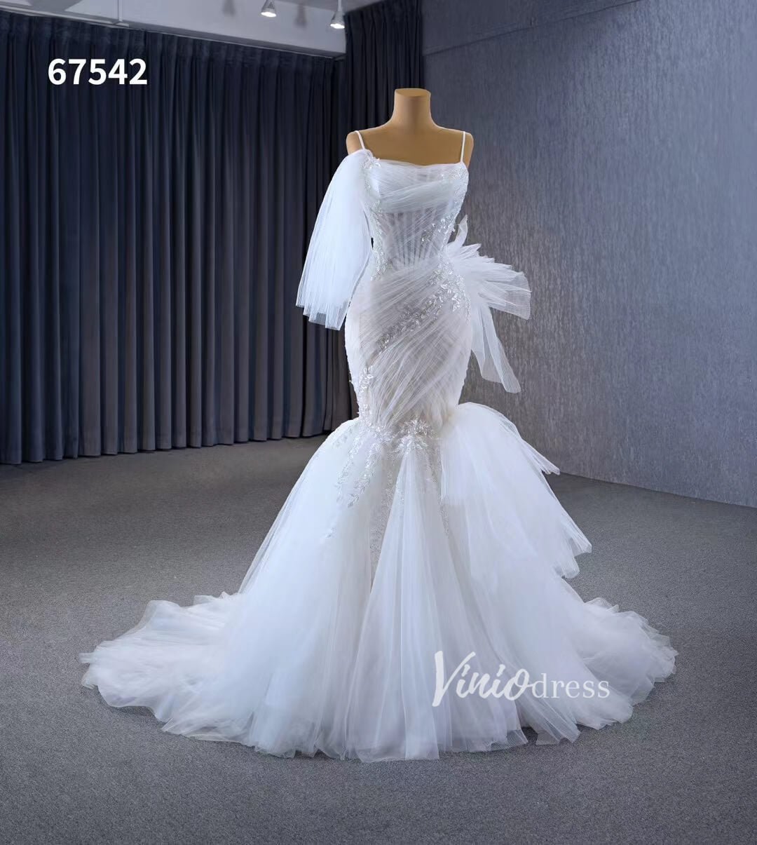 Elegant Mermaid Wedding Dresses Spaghetti Strap Bridal Dress 67542-wedding dresses 2025 -Viniodress-White-Custom Size-
