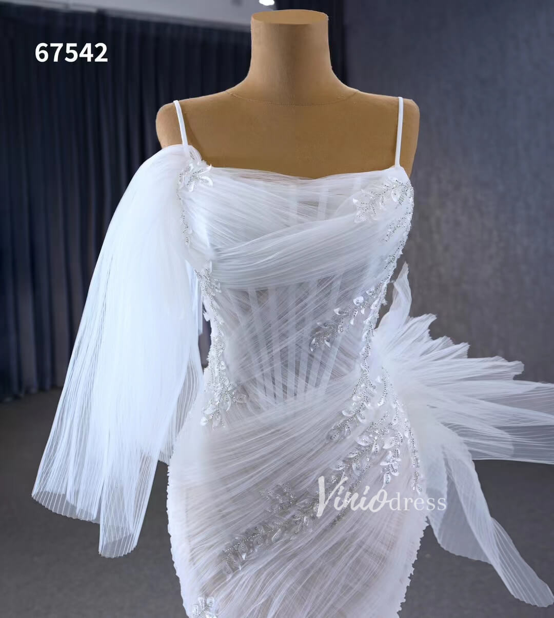 Elegant Mermaid Wedding Dresses Spaghetti Strap Bridal Dress 67542-wedding dresses 2025 -Viniodress-White-Custom Size-