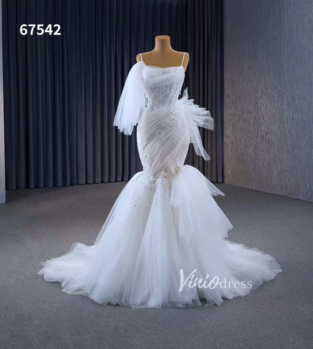 Elegant Mermaid Wedding Dresses Spaghetti Strap Bridal Dress 67542-wedding dresses 2025 -Viniodress-White-Custom Size-