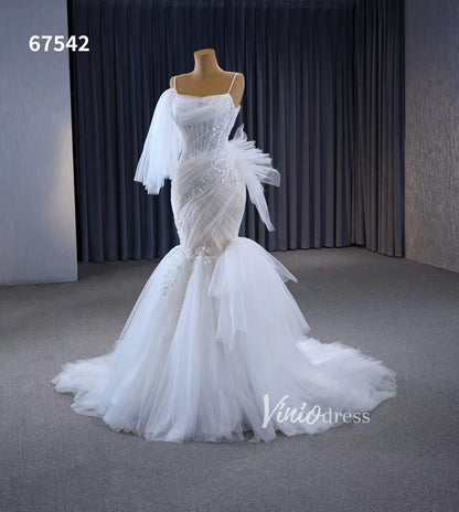 Elegant Mermaid Wedding Dresses Spaghetti Strap Bridal Dress 67542-wedding dresses 2025 -Viniodress-White-Custom Size-