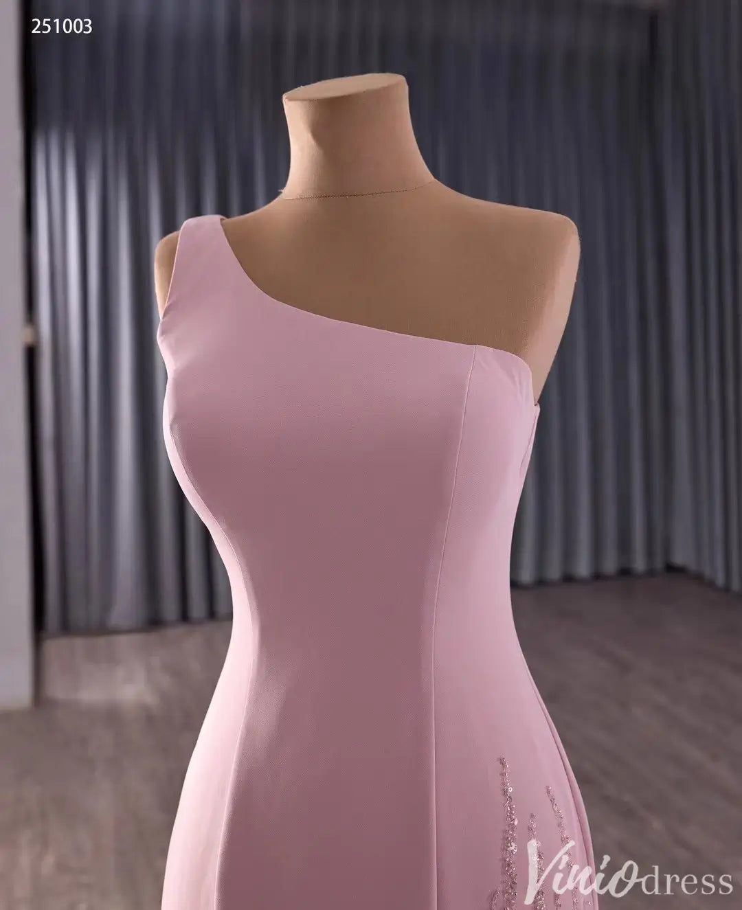 Elegant One-Shoulder Pink Mermaid Gown with Sequins and Flowing Train – Style 251003-Quinceanera Dresses 2025 -Viniodress-Pink-Custom Size-