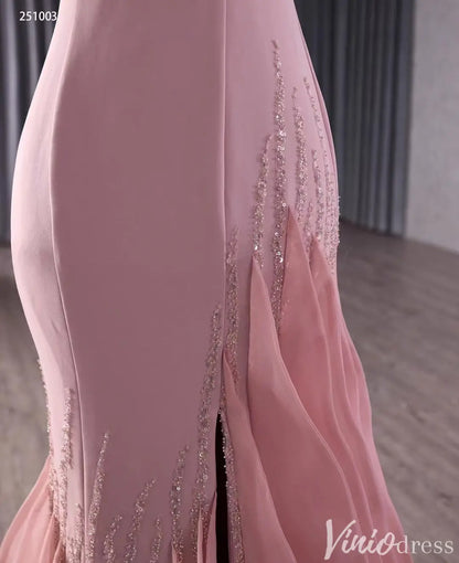 Elegant One-Shoulder Pink Mermaid Gown with Sequins and Flowing Train – Style 251003-Quinceanera Dresses 2025 -Viniodress-Pink-Custom Size-