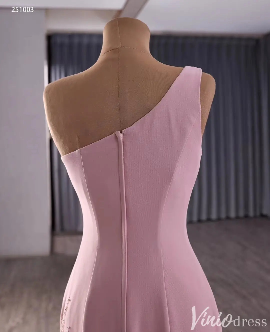 Elegant One-Shoulder Pink Mermaid Gown with Sequins and Flowing Train – Style 251003-Quinceanera Dresses 2025 -Viniodress-Pink-Custom Size-