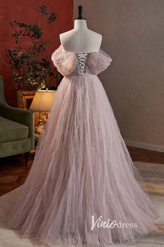 Elegant Pink Beaded Prom Dresses with Pleated Overskirt AD1010-prom dresses 2025 -Viniodress-Pink-Custom Size-