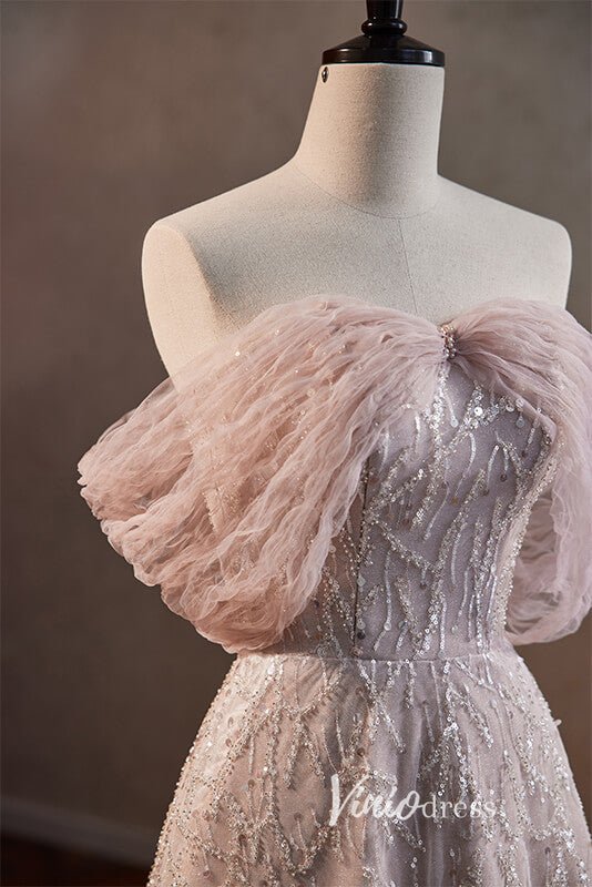 Elegant Pink Beaded Prom Dresses with Pleated Overskirt AD1010 - Viniodressprom dressesPinkCustom Size - Formal Dresses - Ball Gowns