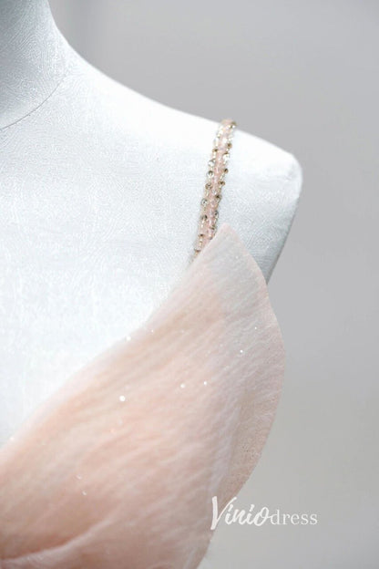 Elegant Pink Pleated Tulle Prom Dresses with Spaghetti Strap FD3525-prom dresses 2025 -Viniodress-Pink-Custom Size-