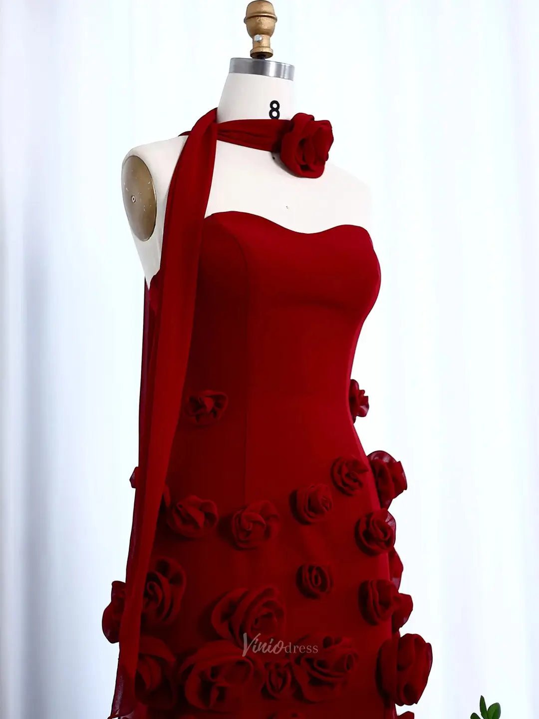 Elegant Pink Rose Prom Dresses Flower Blossom Sheath Formal Dress Strapless BD037-prom dresses 2025 -Viniodress-Pink-US 2-