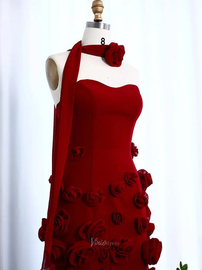 Elegant Pink Rose Prom Dresses Flower Blossom Sheath Formal Dress Strapless BD037-prom dresses 2025 -Viniodress-Pink-US 2-