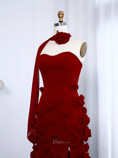 Elegant Pink Rose Prom Dresses Flower Blossom Sheath Formal Dress Strapless BD037-prom dresses 2025 -Viniodress-Pink-US 2-