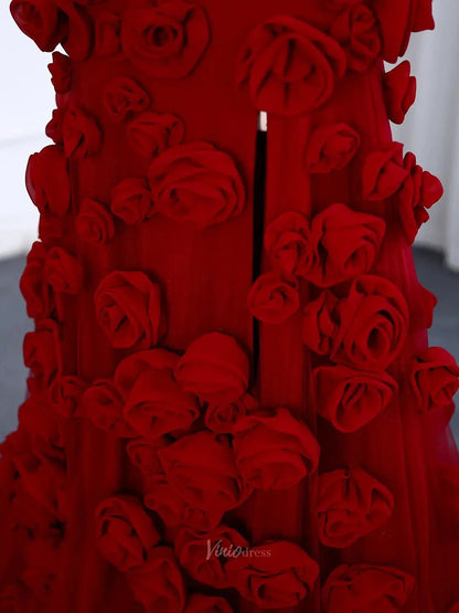 Elegant Pink Rose Prom Dresses Flower Blossom Sheath Formal Dress Strapless BD037-prom dresses 2025 -Viniodress-Pink-US 2-