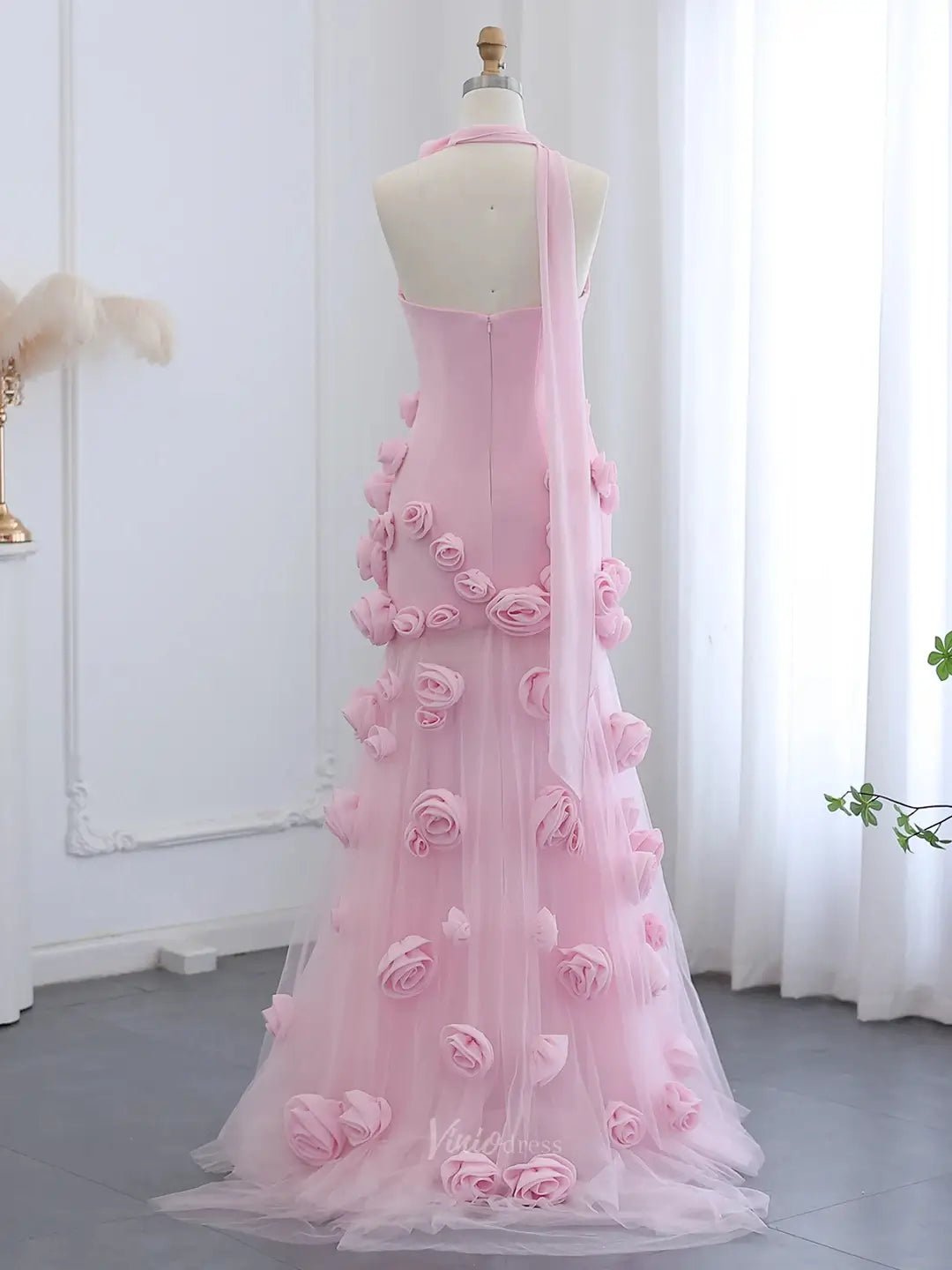 Elegant Pink Rose Prom Dresses Flower Blossom Sheath Formal Dress Strapless BD037-prom dresses 2025 -Viniodress-Pink-US 2-