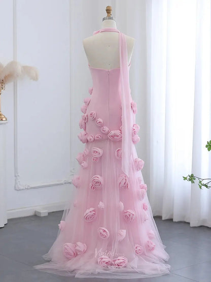 Elegant Pink Rose Prom Dresses Flower Blossom Sheath Formal Dress Strapless BD037-prom dresses 2025 -Viniodress-Pink-US 2-