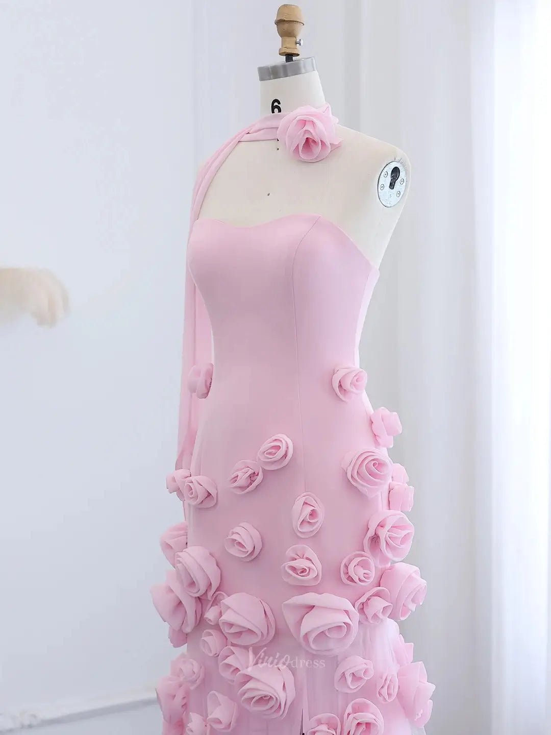 Elegant Pink Rose Prom Dresses Flower Blossom Sheath Formal Dress Strapless BD037-prom dresses 2025 -Viniodress-Pink-US 2-