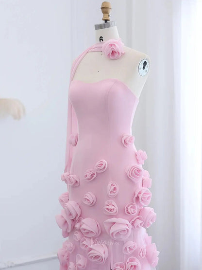 Elegant Pink Rose Prom Dresses Flower Blossom Sheath Formal Dress Strapless BD037-prom dresses 2025 -Viniodress-Pink-US 2-