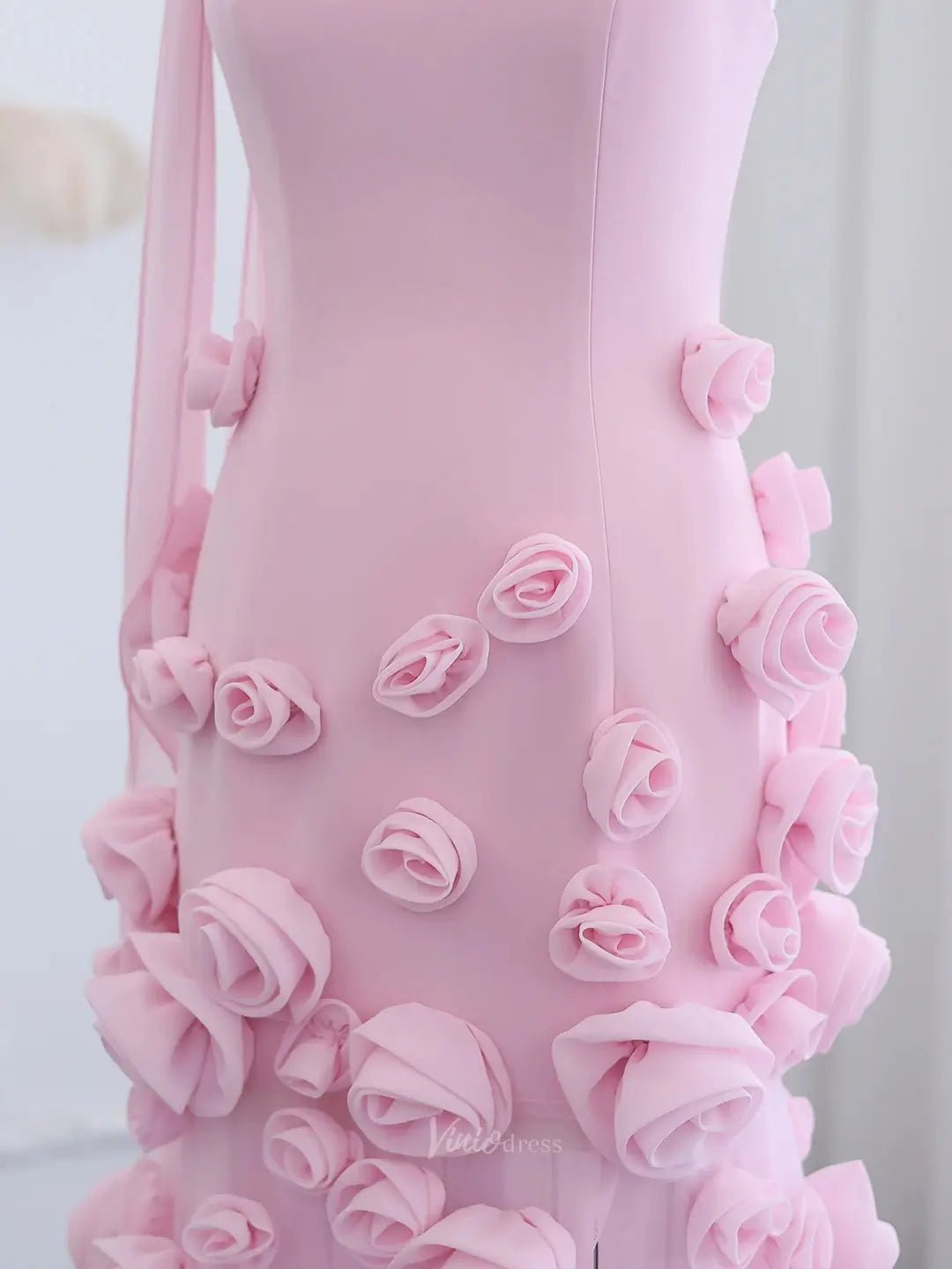 Elegant Pink Rose Prom Dresses Flower Blossom Sheath Formal Dress Strapless BD037-prom dresses 2025 -Viniodress-Pink-US 2-