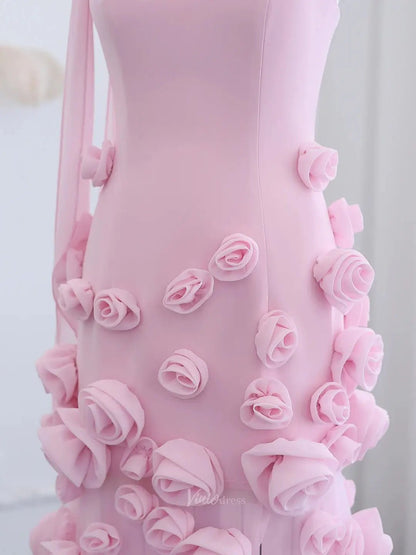 Elegant Pink Rose Prom Dresses Flower Blossom Sheath Formal Dress Strapless BD037-prom dresses 2025 -Viniodress-Pink-US 2-