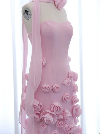 Elegant Pink Rose Prom Dresses Flower Blossom Sheath Formal Dress Strapless BD037-prom dresses 2025 -Viniodress-Pink-US 2-