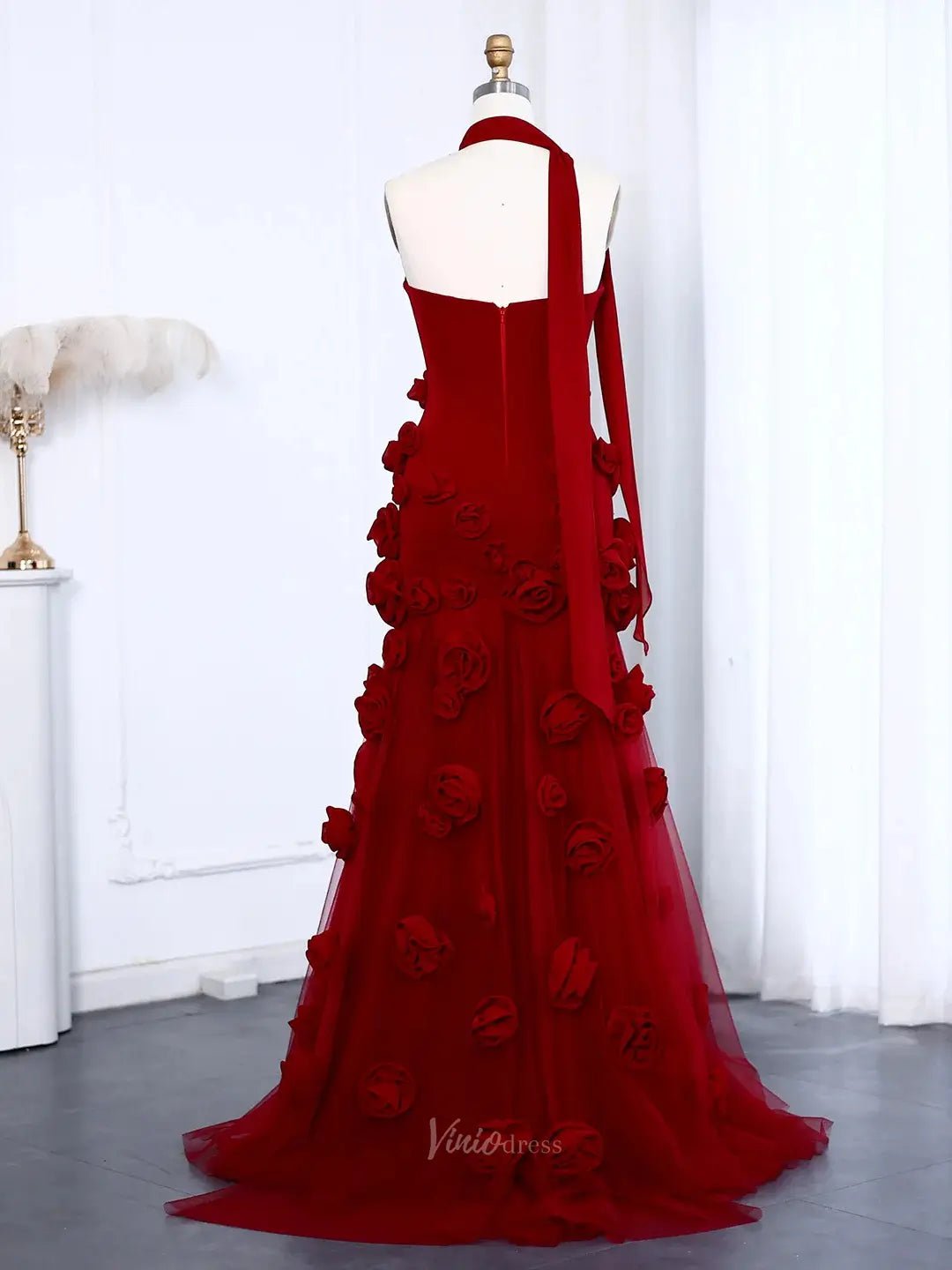 Elegant Pink Rose Prom Dresses Flower Blossom Sheath Formal Dress Strapless BD037-prom dresses 2025 -Viniodress-Pink-US 2-