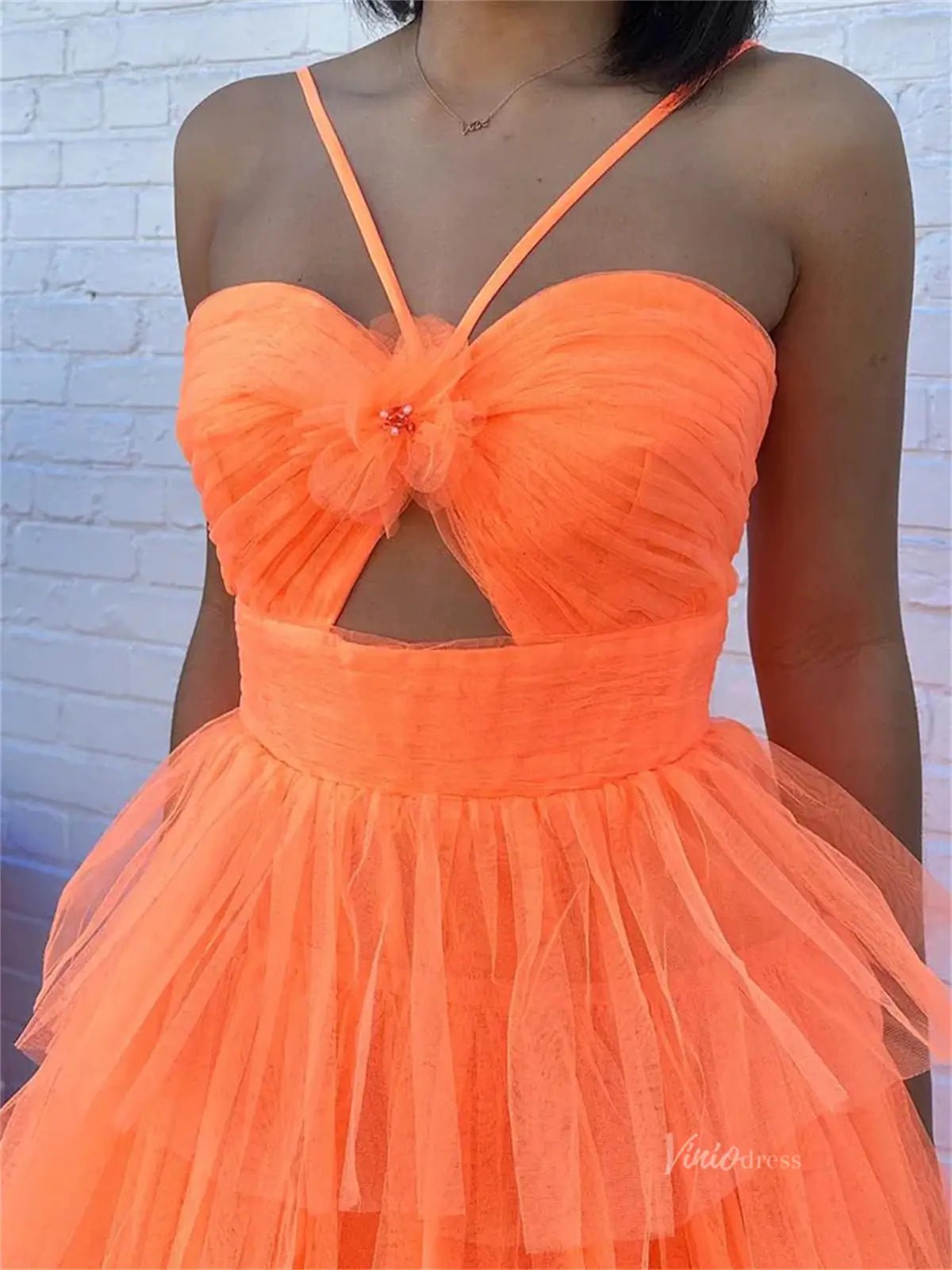 Elegant Pleated Tiered Tulle Prom Dresses with Spaghetti Straps & 3D Flower - FD3736-prom dresses 2025 -Viniodress-Blue-Custom Size-