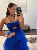 prom dresses 2025 Elegant Pleated Tiered Tulle Prom Dresses with Spaghetti Straps & 3D Flower - FD3736-plus size wedding dresses Viniodress-Blue-Custom Size-