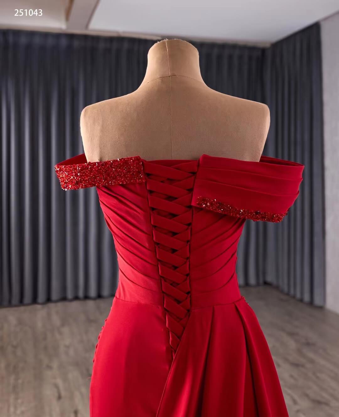 Elegant Red Mermaid Formal Dress with Overskirt, Off-the-Shoulder Neckline, Pleated Beaded Bodice 251043-Pageant Dress 2026-Viniodress-Red-Custom Size-