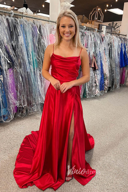 Elegant Red Mermaid Prom Dress with Spaghetti Strap and Slit FD3480-prom dresses 2025 -Viniodress-Red-Custom Size-